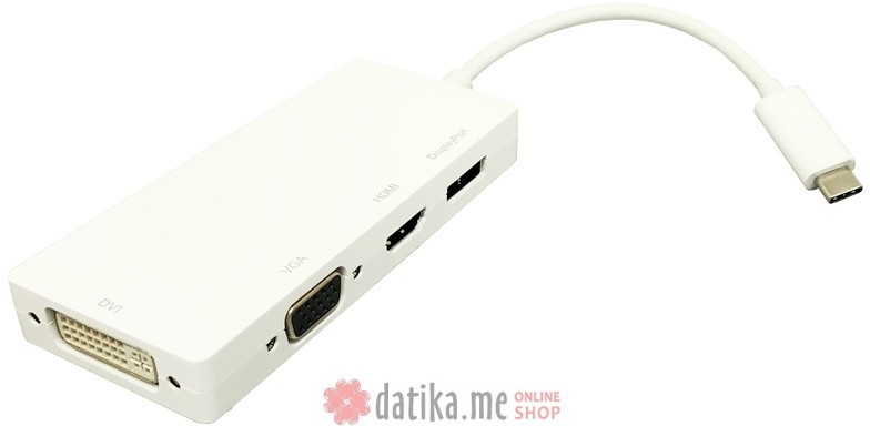 E-GREEN Adapter USB 3.1 tip C (M) - Display Port + HDMI + VGA + DVI (F) beli