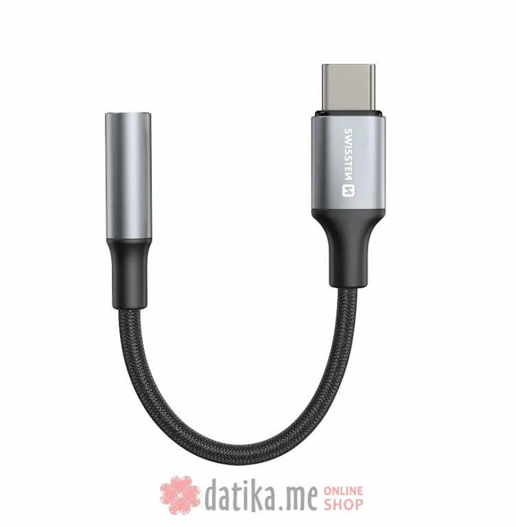 Swissten Audio kabl Textile USB-C (male) / 3.5mm AUX 0,15 M Black в Черногории
