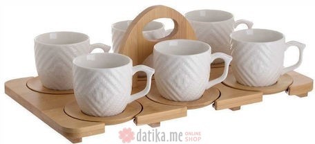 INART SET SOLJICA PORCELAN/ΒΑΜΒUS BIJELI/NATURAL 35X20X12 150ml 6kom
