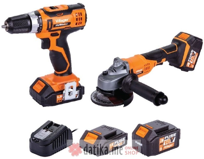 Villager FUSE set bušilica VLN 3220 + brusilica VLN 4320, baterija 1x3.0Ah