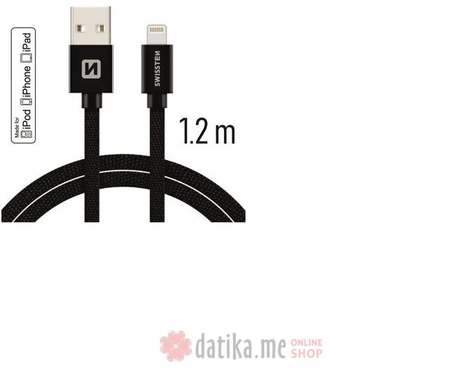 Swissten Data kabl Textile USB 2.0 type A/Lightning 1.2m Black в Черногории