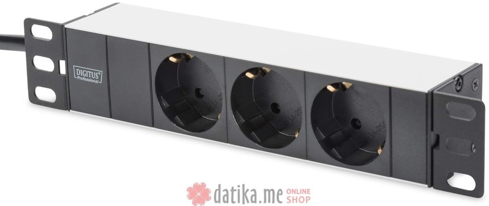 Digitus 1U PDU, 10", rackmountable, 3x safety outlet, 16A, 4000W, 2m