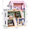 ECOTOYS Drvena kućica za lutke sa 3 sprata, terasom i setom od 15 komada namještaja 