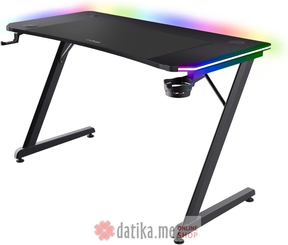 Trust Luminus Pro RGB Gaming Desk/Black/150kg/740x600x1200mm/Cupholder/Headphone hook/Mousepad