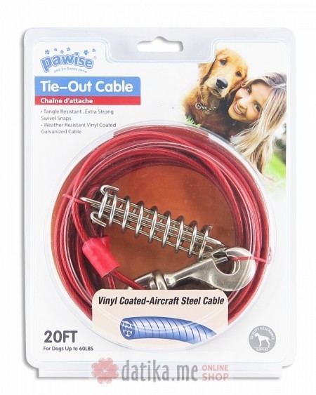 Pawise 11512 sajla za vezivanje 6m Tie Out Cable 20FT(Upto 60LBS), Red/Blue Asst.